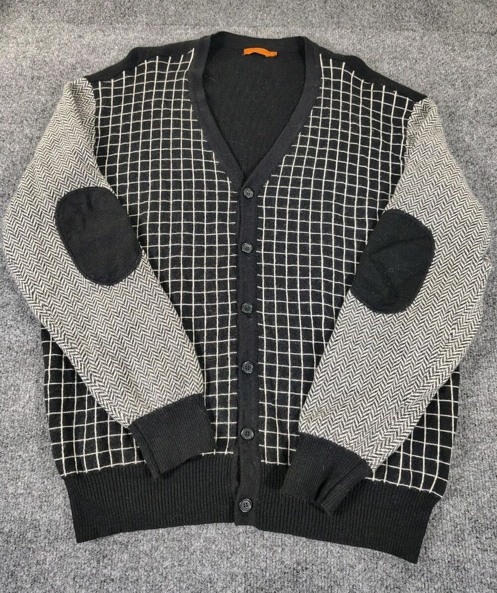 Golf By James Warren Extra Fine Merino Wool Cardigan Sweater Men's XL Black VTG